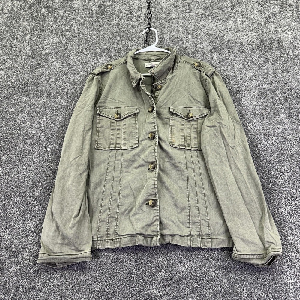 Knox Rose Jacket Womens XXL Green Beige Twill Military Button Front Pockets Army